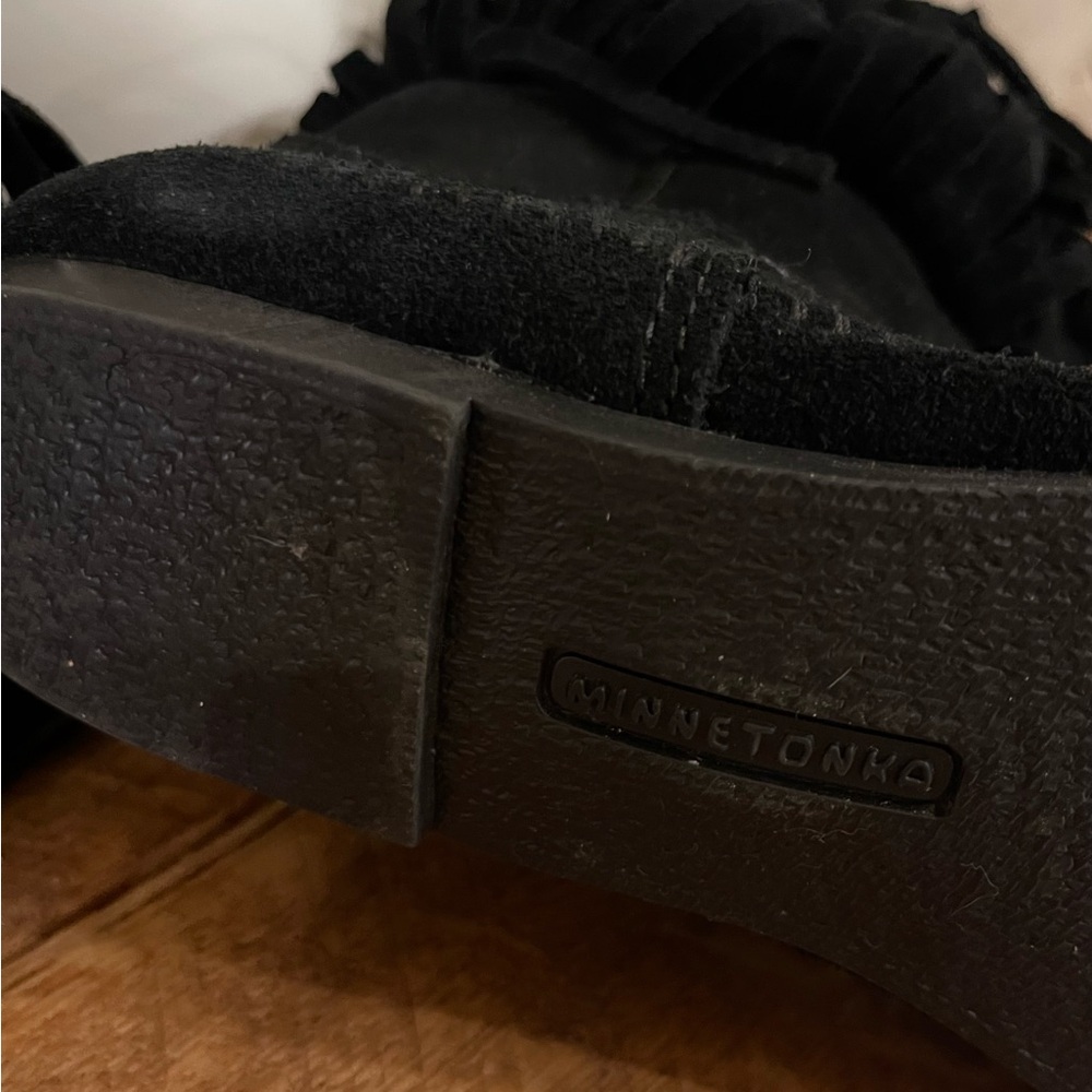 Minnetonka Black Suede Fringe Moccasin Boots - Picture 5 of 11